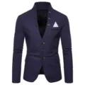 Blazer Casual Homme Col Montant Bleu Marine Plusieurs Boutons Veste Mode Slim Fit - Bleu marine