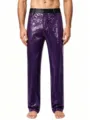 Men purple sequin dress pants detail view, shinny stage performance trousers for party. - Purple