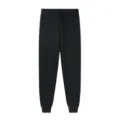 Detailed view of black sweatpants with drawstring waistband and elastic cuffs for comfort. - S / Black