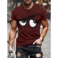 T-shirt homme impression 3D visage de dessin animé drôle haut manches courtes - S / Hauts / Bordeaux