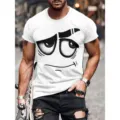 Homme T-shirt Imprimé 3D Visage Drôle Manches Courtes Streetwear Blanc Col Rond Tee - S / Hauts / Blanc