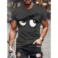 T-shirt homme imprimé 3D yeux de dessin animé drôle col rond manches courtes gris - S / Hauts / Gris foncé