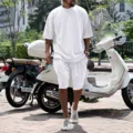 Men's casual loose white short-sleeve t-shirt and matching shorts summer outfit set. - White