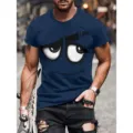 T-shirt homme imprimé 3D drôle yeux de dessin animé manches courtes streetwear - S / Hauts / Bleu foncé