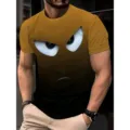 T-shirt imprimé 3D pour hommes Streetwear Graphique yeux col rond manches courtes haut - S / Hauts / Dégradé Jaune Noir