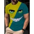 T-shirt homme impression 3D visage de monstre drôle, haut casual manches courtes col rond, jaune. - S / Hauts / Bloc de Couleurs