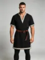 Men's medieval knight tunic renaissance mercenary costume LARP warrior black top - S / Tops / Black