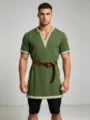 Men's medieval renaissance tunic knight costume short sleeve cosplay LARP top apparel - S / Tops / Green