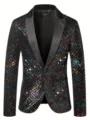 Men's fashion sequin blazer jacket with shawl lapel, perfect for parties and events. - XS / Colorful