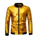 Chaqueta bomber dorada metalica para hombre cuello alto moda abrigo casual exterior - S / Dorado