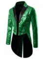 Men's green sequin tailcoat jacket, stylish double breasted stage party performance blazer. - Green