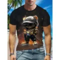 T-shirt imprimé 3D homme streetwear graphique animal cool manches courtes noir top - 11 / S