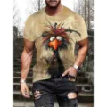 T-shirt à manches courtes et col rond décontracté d'été à imprimé oiseau de dessin animé 3D - 13 / S