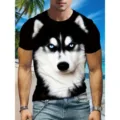 T-Shirt Homme Imprimé 3D Chien Husky Manches Courtes Casual Été Plage Col Rond Haut - 16 / S