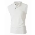 Men White Ribbed Knit Sleeveless Henley Shirt Casual Summer Fitness Tank Top Size S - S / White