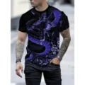 T-shirt à imprimé dragon 3D pour homme streetwear mode décontracté col rond t-shirt - 17 / S