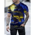 T-shirt homme à manches courtes imprimé 3D, haut graphique bateau pirate col rond décontracté. - 18 / S