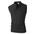 Men's black ribbed sleeveless tank top casual slim fit henley shirt for summer gym sports. - S / Tops / Black