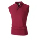 Men's Red Ribbed Knit Sleeveless Polo Tank Top Casual Summer Slim Fit Fitness Vest - S / Dark Red