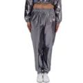 Dames Metallisch Glanzend Casual Jogger Hoge Taille Met Manchet Lange Broek Mode - Grijs