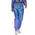 Holografische metallische trainingsbroek voor dames glanzend festival rave dansbroek - Laser Blauw