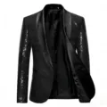 Giacca blazer nera con paillettes da uomo elegante un bottone festa clubwear vestito cappotto chic. - Nero