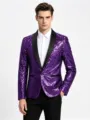 Blazer de lentejuelas moradas para hombre, chaqueta de traje entallada para fiestas y espectáculos. - S / Púrpura