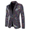 Men's colorful sequin blazer sparkling single button suit jacket for stage performance party club - Colorful