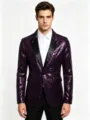 Herren Pailletten Slim Fit Sakko, elegante einbutton Anzugjacke für Party und Bühne. - S / Oberteile / Lila
