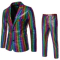 Men's colorful sequin disco party stage suit set, shiny glitter blazer and stylish trousers. - 4XL / Colorful