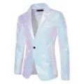Men shiny sequin blazer jacket sparkle nightclub party stage performance stylish suit coat - White