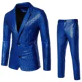 Men's shiny blue sequin disco suit two-piece set, perfect for party stage and nightclub performances. - S / Blue