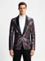 Chaqueta blazer de lentejuelas multicolores para hombre con solapa chal para fiesta y club. - Multicolor