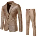 Men's shiny sequin gold blazer suit set for fashion dance party stage club performance. - Gold