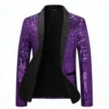 Blazer con paillettes viola da uomo, elegante cappotto da abito da festa con risvolto nero. - Viola