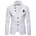 Blazer veste homme décontracté blanc coupe slim col officier avec boutons et pochette de costume. - S / Blanc