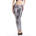 Metallic shiny silver leggings, wet look high waist tight pants for women club party wear. - Gunmetal Gray