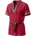 Chemise pirate homme médiéval coton lacet Renaissance rétro Viking vue de détail. - M / Rouge