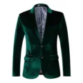 Men's dark green velvet suit jacket slim fit two button blazer with classic paisley lining. - M / Green