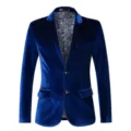 Men's royal blue velvet blazer detail, classic paisley lining and two-button closure. - M / Blue