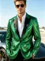 Elegante detalle de chaqueta blazer de lentejuelas verdes hombre fiesta discoteca y show - Verde
