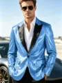 Blazer de lentejuelas para hombre chaqueta brillante fiesta discoteca escenario abrigo. - Azul cielo