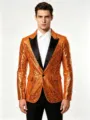 Stilvoller Herren Pailletten Blazer tailliert geschnittener eleganter Party Anzug. - Orange