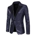 Mens sparkling sequin blazer jacket for stage performance party and nightclub events. - Navy Blue
