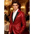 Blazer de costume à sequins rouges pour homme veste scintillante pour soirée club et scène. - S / Rouge