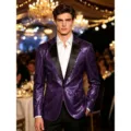 Blazer à sequins violet pour homme, veste de costume élégante avec revers satiné. - S / Violet