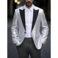 Veste de blazer à sequins argentés pour hommes, élégant manteau de costume de fête. - S / Argent avec col noir