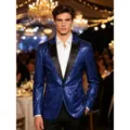Veste de blazer à sequins bleu roi pour homme pour scène, fête et soirée en discothèque. - Bleu