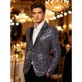 Blazer homme à sequins colorés fête clubwear scène spectacle smoking costume veste variante - Coloré