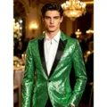 Blazer à sequins verts pour homme veste de smoking brillante pour soirée spectacle et club - Vert